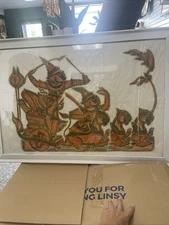 Vintage Authentic Thai Temple Charcoal Rubbing Rice Paper Framed Art