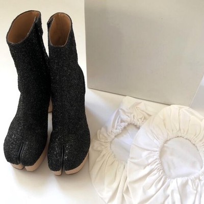 Maison Margiela Tabi Heel ankle Boots Glitter Black Size EU38/US7 w/Box USED