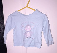 Primark 2pc Baby Outfit Set 6-9 Months Penguin Top & Star Trousers Blue