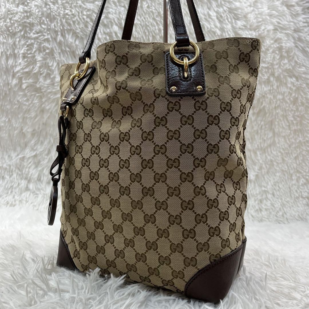 GUCCI tote bag GG pattern leather canvas brown From Japan