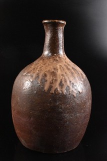 R8318: Japanese Old Echizen ware Youhen pattern Shapely FLOWER VASE Ikebana