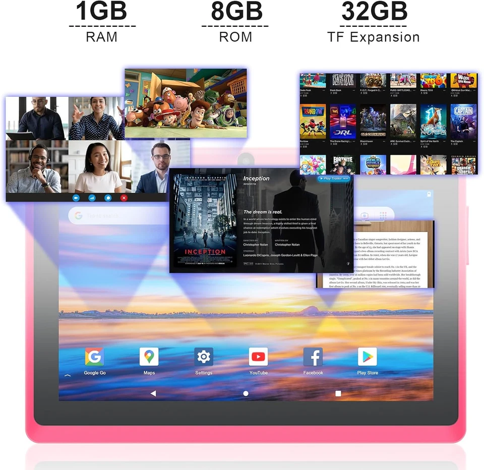 Tablet 7 Pollici Android, Doppia Fotocamera, Wifi, Bluetooth, Blu - Immagine 2 di 4