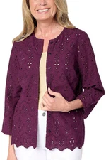 LOGO Lavish by Lori Goldstein Women's Eyelet Button Front Top Purple