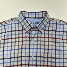 IZOD Men  s Medium Red White Blue Short Sleeve Dress Shirt