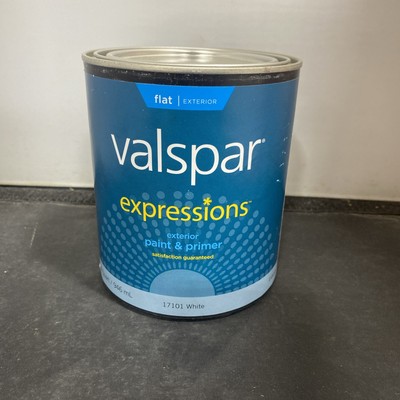 Valspar 17101 Expressions Exterior Latex Paint, Flat, White, 1 Quart