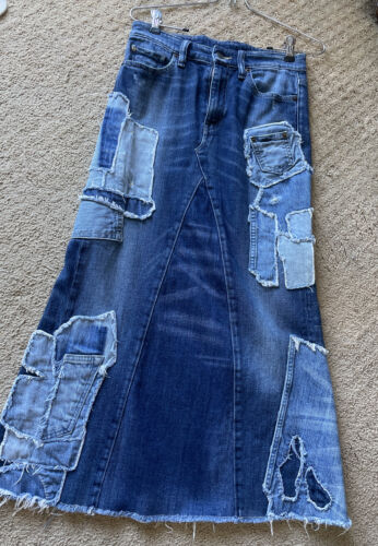 180. Ralph Lauren Denim Supply Long Denim Skirt Artwork Patchwork Distress  26 2 | eBay