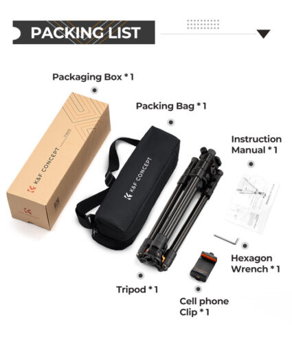 K&F Concept 64" Camera Tripod with 360° Ball Head & Phone Clip for DSLR/Phone - Picture 7 of 16