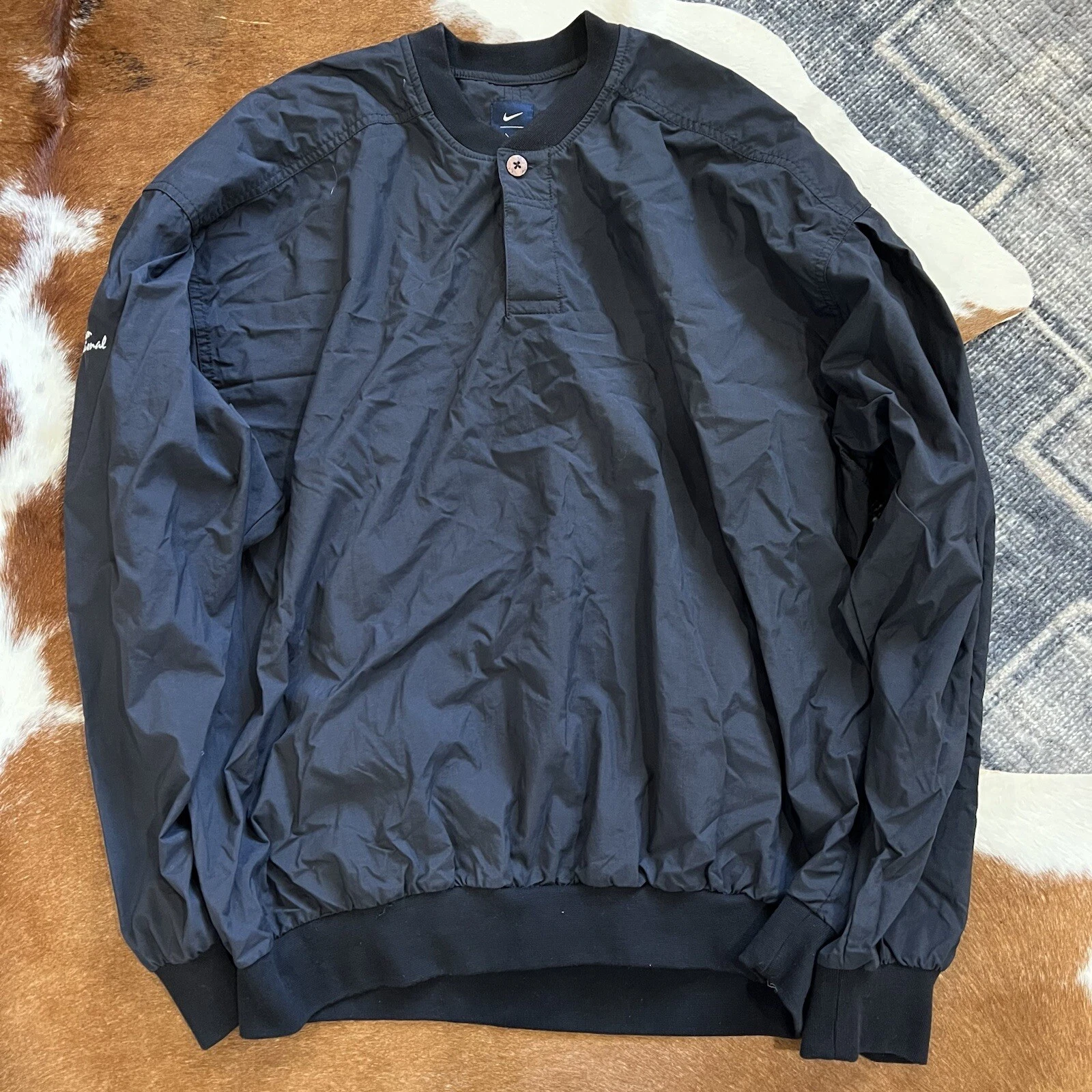 Vintage Nike Pullover Windbreaker Sz L Black White Logo Hockey Retro