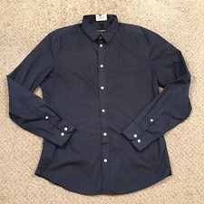 H&M Shirt Mens Large Slim Blue Polka Dot Long...