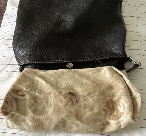 Michael Kors Black Pebbled Leather Shoulder Bag Silver Buckle Front Flap Pocket - Picture 15 of 24