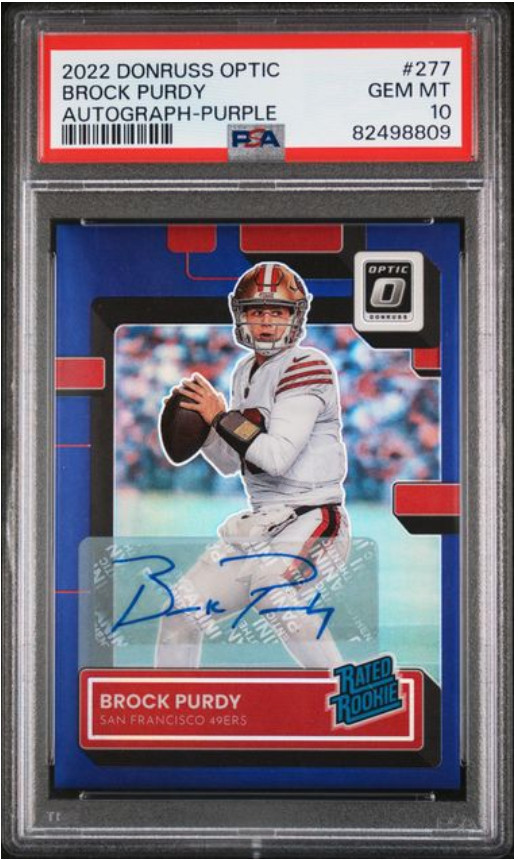 R0809 2022 Donruss Optic #277 Brock Purdy Auto Purple 07/35 PSA 10 49ers