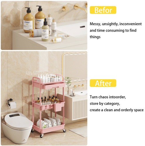 SPACEKEEPER 3 Tier Rolling Storage Cart With Drawers Rolling-Huge discounts - Picture 39 of 47