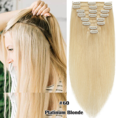 Premiem Clip in 100% Remy Real Human Hair Extensions Full Head Blonde White Soft