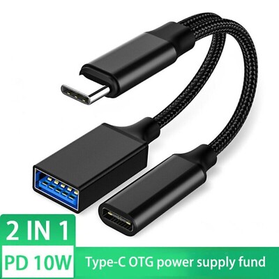 USB C OTG Cable Phone Adapter 2in1 Type C Male to USB C Female Charging Po xy