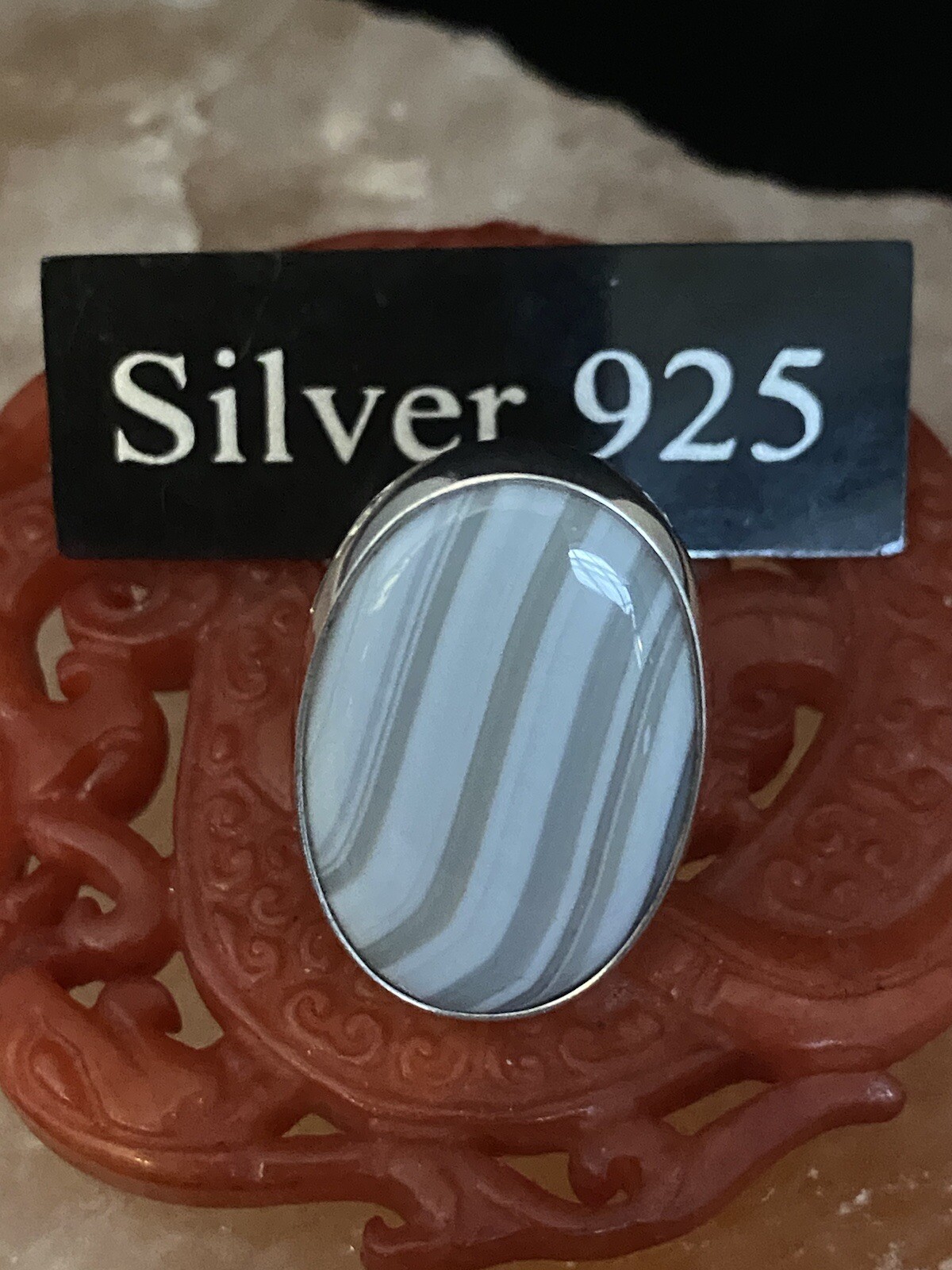 Solid Silver And Agate Large Statment Ring - image 3
