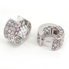 Bling Bling 3d Hoop Huggie Stud 18k White Gold Plated Crystal Earrings