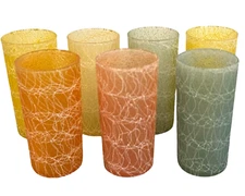 Set 7 Vintage MCM Spaghetti String Shat-R-Pruf Highball Cocktail Bar Glasses