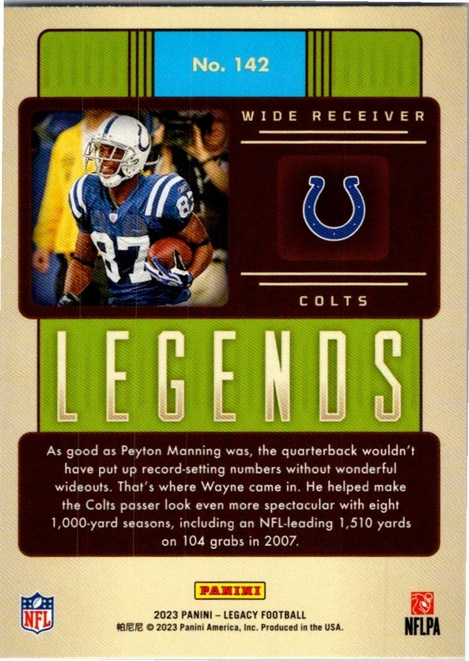 2023 Panini Legacy Football LEGENDS #142 REGGIE WAYNE - Image 2 of 2