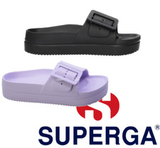 SUPERGA Ciabatte gomma fibbia regolabile DONNA morbido LILLA NERO sandali mare
