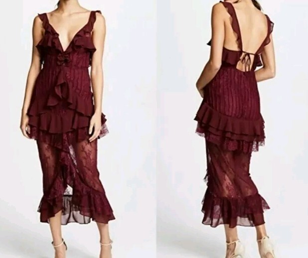Daphne Lace Midi Dress in Bordeaux For Love & Lemons NWT LARGE L Daphne Lace Midi Dress in Bordeaux For Love & Lemons NWT LARGE L