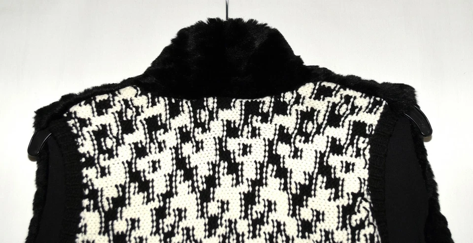 Chaleco para mujer Ann Taylor Loft negro suave de piel sintética con espalda tejida en blanco y negro S Foto 4 de 4