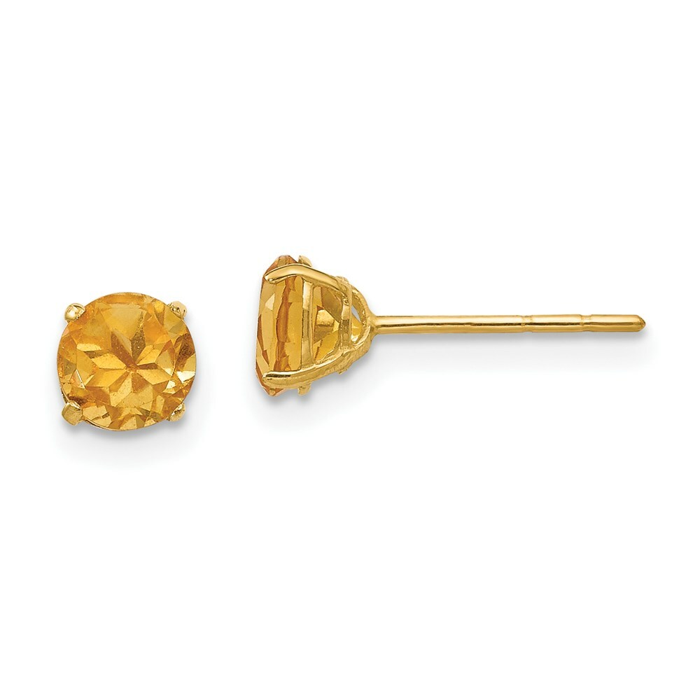 Серьги Madi K Kids из желтого золота 14 Карат с круглым цитрином на шпильке диаметром 5 мм 28790₽