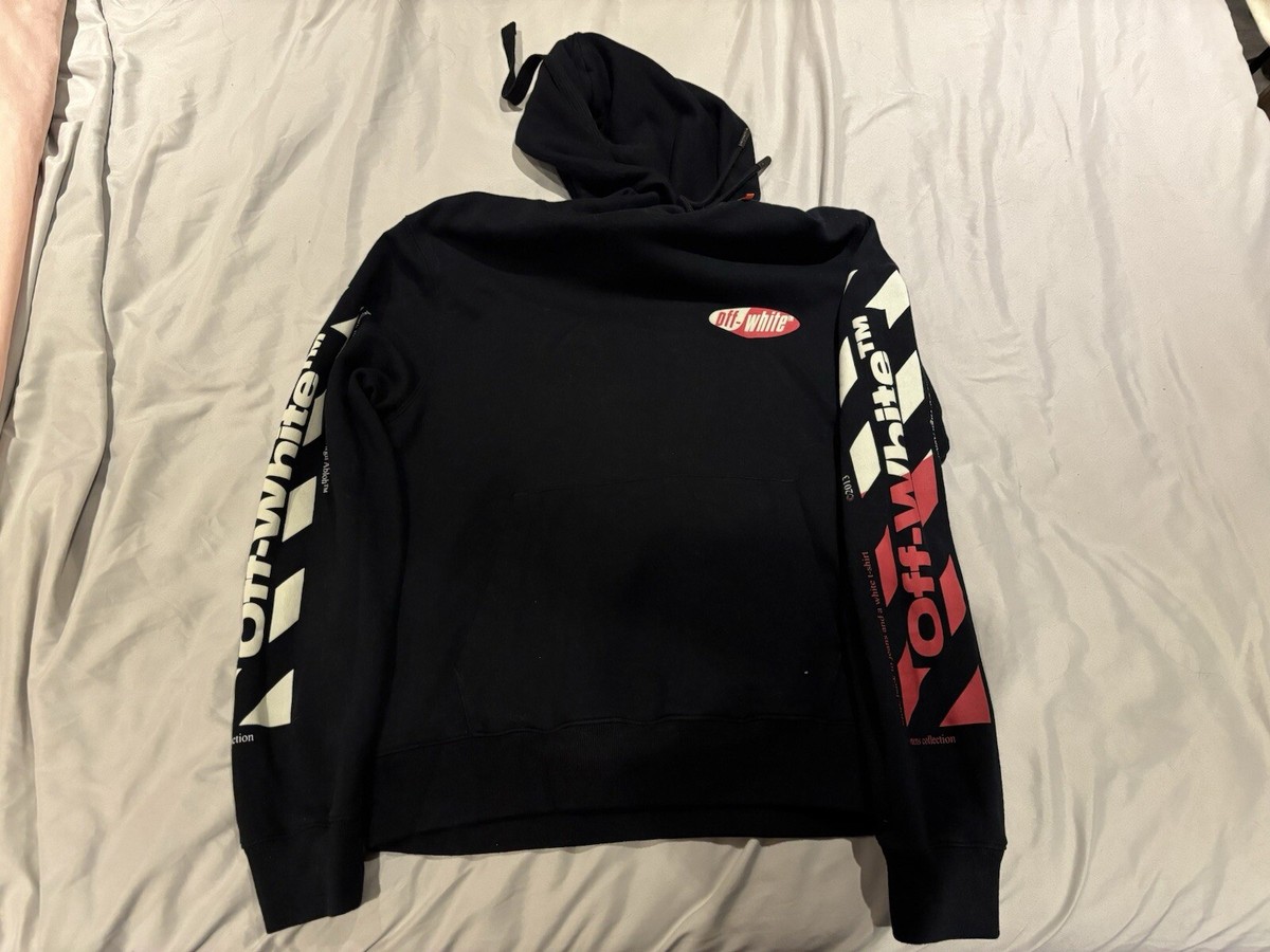 OFF-WHITE Black Diagonal Split Logo Hoodie Medium, Genuine