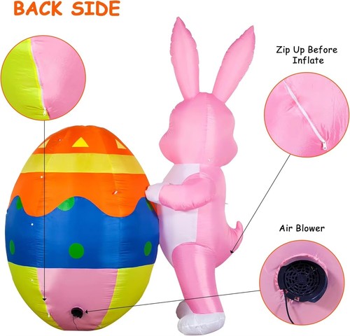 Outdoors Inflatable Decorations Easter Bunny Egg LED Lights Blow Up Yard Garden - Picture 5 of 7