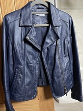 La Redoute Designer Leather Biker Jacket Size 10 Navy