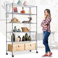 6 Tier Wire Shelving Unit 48"x18"x82" Adjustable Metal Shelf Rack With Wheels