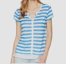 $65 Tribal Women's Blue V-Neck Tee Short-Sleeve Stripe Jersey T-Shirt Top Size M