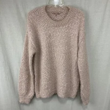 Philosophy Fuzzy Pull On Sweater Soft Pink Ribbed Details Comfy Soft Casual Sz L