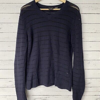 A|X Armani Exchange Navy Blue Open Knit V-neck Sweater - sz A|X Armani Exchange Navy Blue Open Knit V-neck Sweater - sz