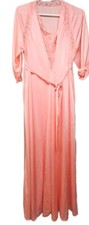 VTG Shadowline Peignoir Nightgown Womens Medium Robe Set Coral Pink Long
