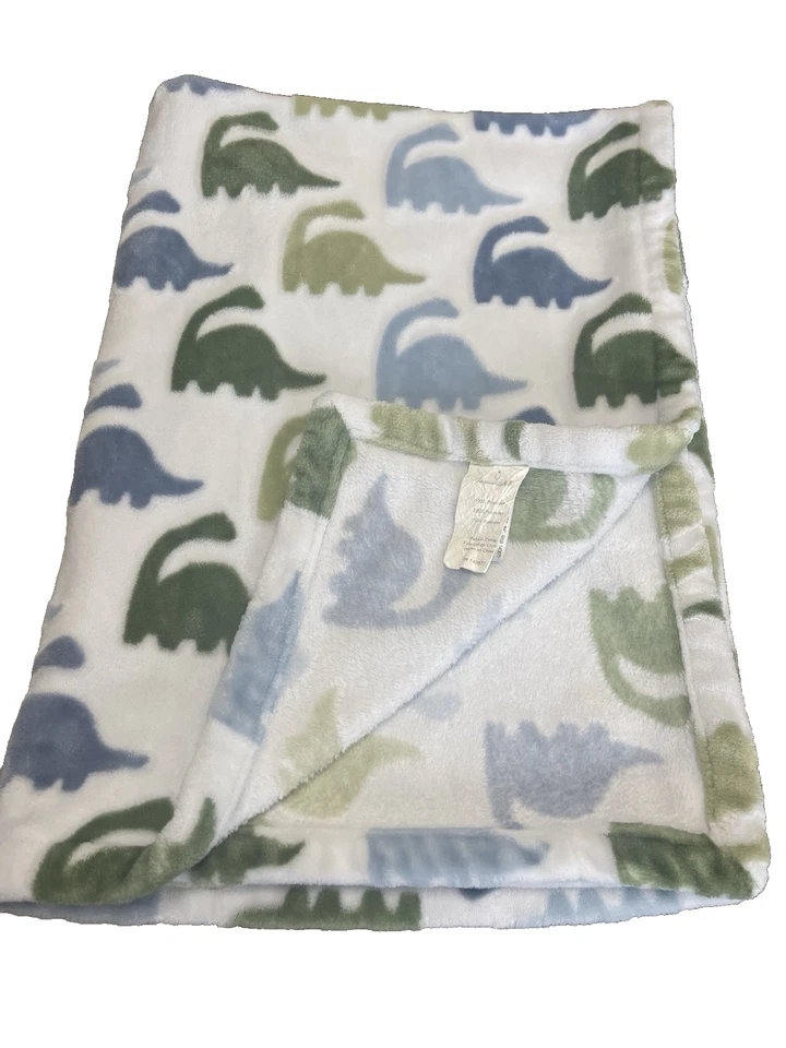 Manta de dinosaurio The Peanutshell polar azul verde blanco felpa Foto 3 de 4