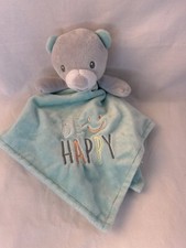 Baby Starters Teddy Bear Lovey Be Happy Blue Grey Security Blanket Satin