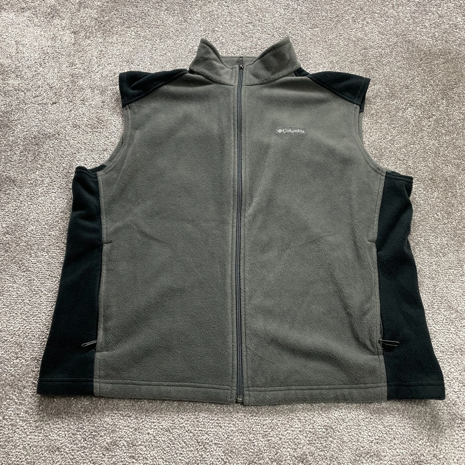 Columbia Fleece Vest Mens XL Gray Blue Full Zip High Neck Pockets Outdoor Hiking