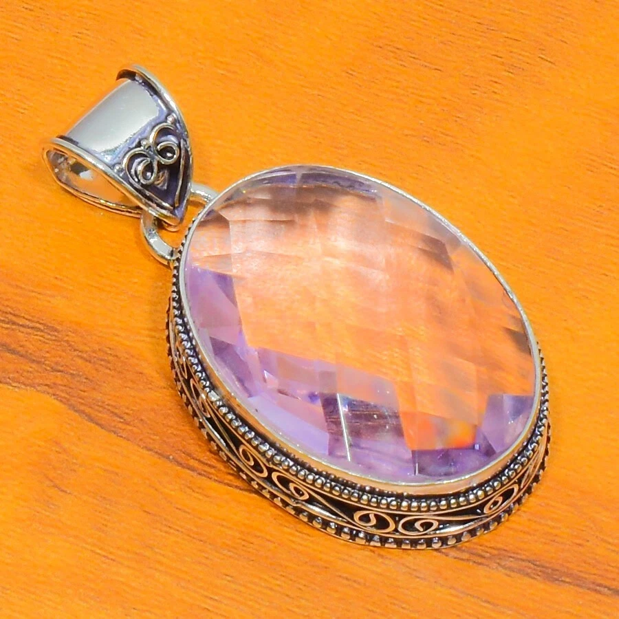 Кулон из стерлингового серебра 925 пробы с розовым морганитом ручной работы овальной огранки - Изображение 2 из 4