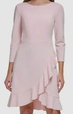 Tommy Hilfiger Women's Pink Scoop Neck Ruffled Sheath Dress Petite Size 6P