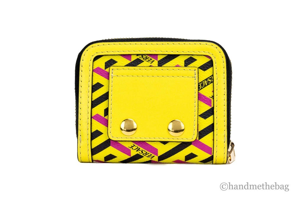 Versace La Greca Yellow Signature Coated Canvas Zip Around Coin