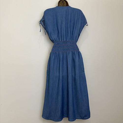 Next Dress Blue Lyocell Denim Look Ruched Pockets Holiday Summer Women New 8 -12 - Picture 8 of 12