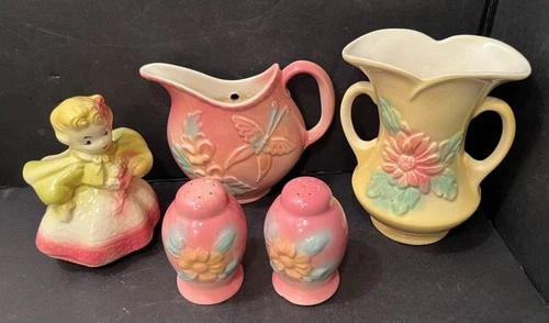 Vintage HULL Pottery SUN-GLOW Lot + Novelty Girl  1948-1951
