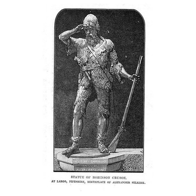 LARGO Fife Statue von Robinson Crusoe - antiker Druck 1886