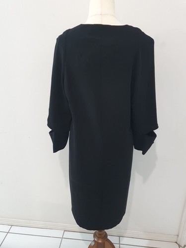Veronika Maine Size 10 Dress Black V Neck Knee Length Pockets - Foto 6 di 7