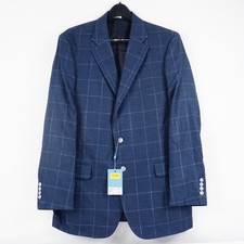 Ben Silver Wool Silk Linen Sport Coat In Storm Blue Windowpane - Men's Size 44L