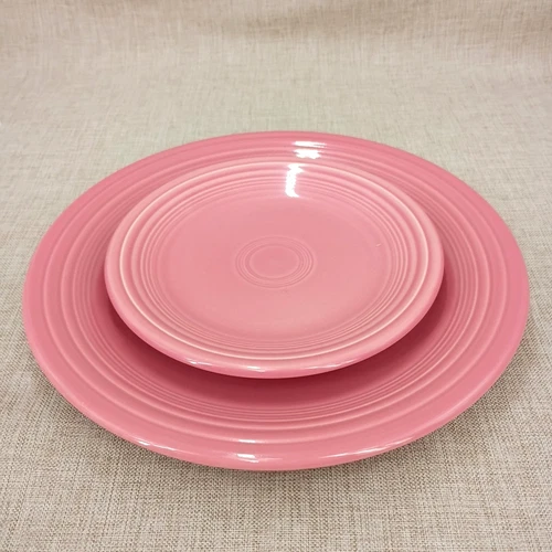Fiesta Rose Classic Rim 10 1/2" Dinner Plate 7 1/4" Salad Plate Set Ex Retired