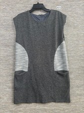 THML Sweater Dress Womens M Gray Colorblock Shift Pockets Zip Back Knit Short