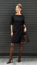 Gucci FW2007 Asymmetric Wool Ruched Sheath Shift Black Italy Dress IT38