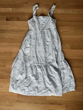 Madewell Cicely Tiered Midi Maxi Dress Patchwork Blue White Size 4 Seersucker