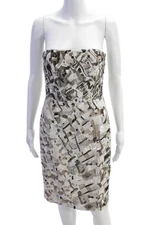 J. Mendel Womens Geometric Beading Detail Strapless Mini Dress White Size 4